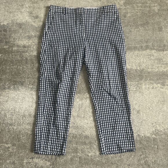 J Crew Pants Womens 10 Navy White Lightweight Seersucker Check Plaid Cotton - Picture 1 of 6